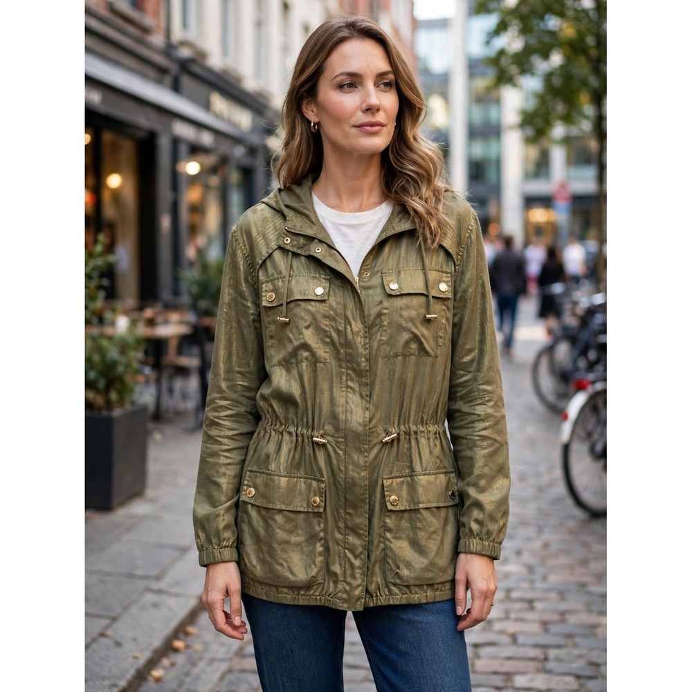 Michael Kors Metallic Olive Green Utility Jacket-size 1X